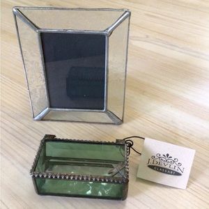 J Devlin Glass Art Trinket Box Dragonfly and Picture Frame Small